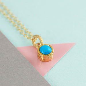 Fine Turquoise Birthstone Round Gold Necklace