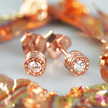 Rose Gold Vermeil April Birthstone Diamond Stud Earrings