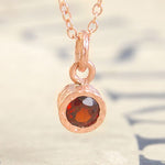 January Garnet Birthstone Rose Gold Round Necklace