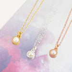 Silver And Gold Birthstone White Pearl Necklace