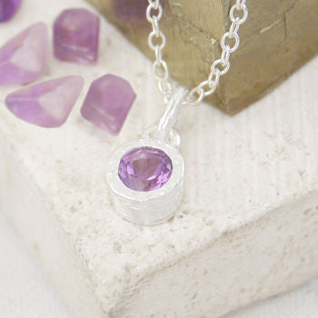 Amethyst February Birthstone Round Sterling Silver Pendant Necklace