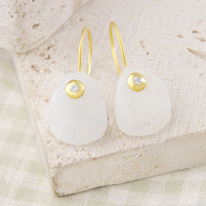 
            
                Load image into Gallery viewer, Double Moonstone White Topaz Gold Drop Earrings
            
        