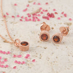 Garnet Rose Gold January Birthstone Stud Earrings and Necklace Jewellery Set