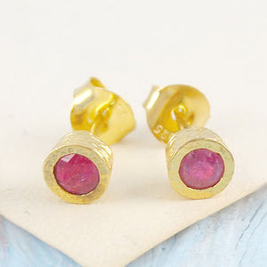 Pink Ruby Gold July Birthstone Stud Earrings