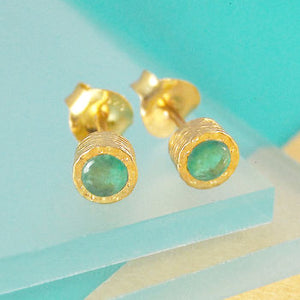 Emerald October Birthstone Gold Stud Earrings