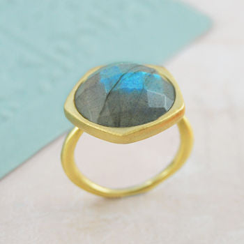 Genuine Labradorite Gold Gemstone Ring