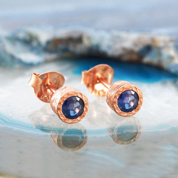Sapphire September Birthstone Rose Gold Stud Earrings