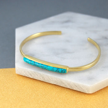 
            
                Load image into Gallery viewer, Turquoise December Birthstone Gold Adjustable Bangle
            
        