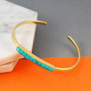 
            
                Load image into Gallery viewer, Turquoise December Birthstone Gold Adjustable Bangle
            
        