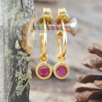 Gold And Pink Ruby Hoop Earrings