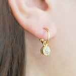 White Topaz Gold November Birthstone Huggie Hoop Earrings