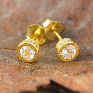 
            
                Load image into Gallery viewer, White Topaz Gold November Birthstone Stud Earrings
            
        