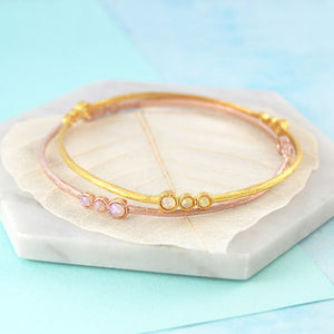 
            
                Load image into Gallery viewer, Gold Triple Stone Opal Birthstone Bangle
            
        