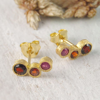 Gold Garnet January Birthstone Ruby Stud Earrings