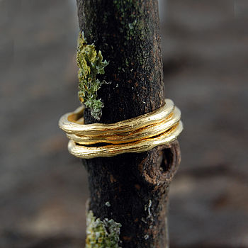 Gold Textured Single Stacking Band Ring