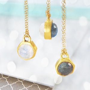 Gold Tiny Moonstone And Labradorite Charm Necklace