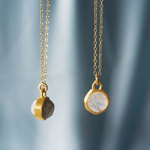 
            
                Load image into Gallery viewer, Moonstone And Labradorite Reversible Gold Charm Necklace
            
        