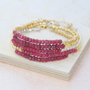 
            
                Load image into Gallery viewer, Gold/Silver Ruby Birthstone Friendship Bracelets
            
        