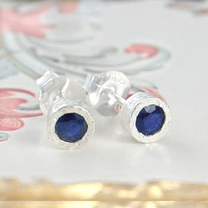 Genuine Blue Sapphire Birthstone Silver Earrings