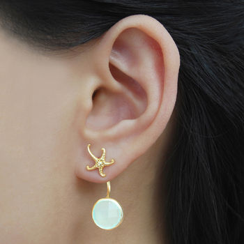 
            
                Load image into Gallery viewer, Aqua Chalcedony Gold Ocean Starfish Earring Jackets
            
        