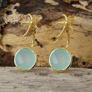 
            
                Load image into Gallery viewer, Aqua Chalcedony Gold Ocean Starfish Earring Jackets
            
        