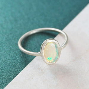 Ethiopian Opal Birthstone Jewellery Gift Silver Ring