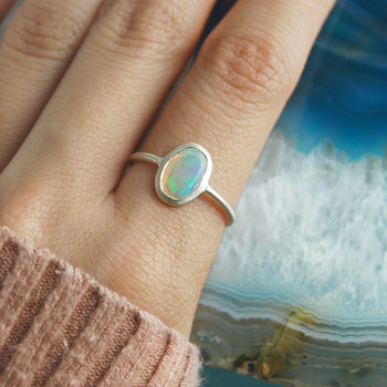 Ethiopian Opal Birthstone Jewellery Gift Silver Ring