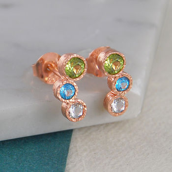 
            
                Load image into Gallery viewer, Peridot Topaz Birthstone Rose Gold Stud Earrings
            
        