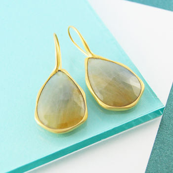 Champagne Sapphire Gold Statement Hook Earrings