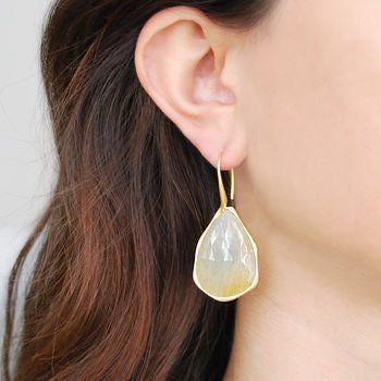 Champagne Sapphire Gold Statement Hook Earrings