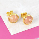 Pink Chalcedony Rose Cut Gold Stud Earrings