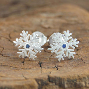 Silver Snowflake Blue Sapphire Earrings