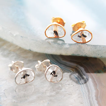 Rose Gold Silver Diamond Slice Stud Earrings