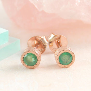 Emerald October Birthstone Rose Gold Stud Earrings