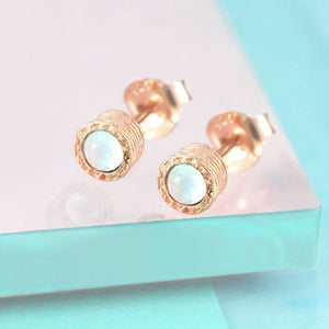 Opal Rose Gold October Birthstone Stud Earrings