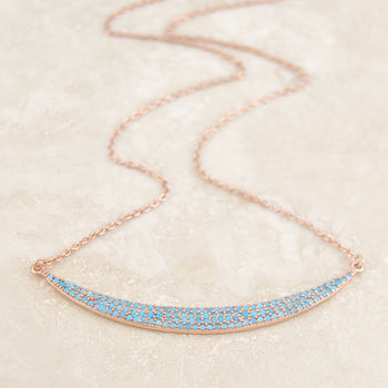 Rose Gold Pave Turquoise Crescent Necklace