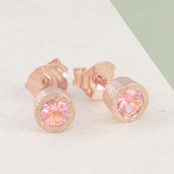 Pink Tourmaline Rose Gold October Birthstone Stud Earrings