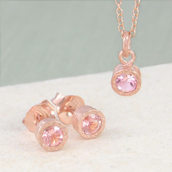 Pink Tourmaline Rose Gold October Birthstone Jewellery Set
