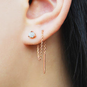 
            
                Load image into Gallery viewer, Rose Gold Raw Diamond Chain Threader Earrings
            
        