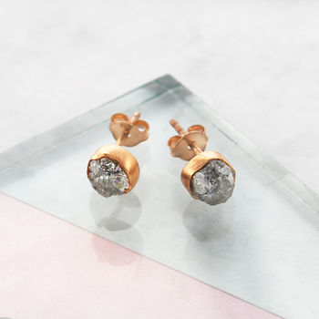 Rose Gold Birthstone Rough Diamond Stud Earrings