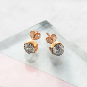 Rose Gold Birthstone Rough Diamond Stud Earrings