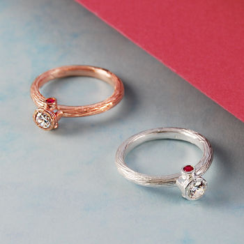 Rose Gold/Silver Topaz Birthstone Ruby Ring