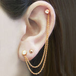 Rose Gold Chain White Topaz Gemstone Ear Cuff Earrings