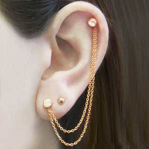 
            
                Load image into Gallery viewer, Rose Gold Chain White Topaz Gemstone Ear Cuff Earrings
            
        