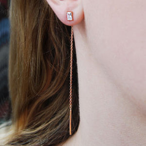 
            
                Load image into Gallery viewer, Rose Gold White Topaz Geometric Threader Earrings
            
        