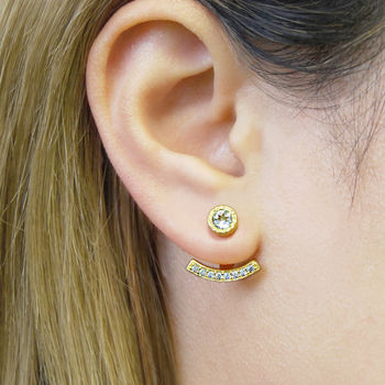 Rose Gold Topaz Round Ear Jacket Stud Earrings