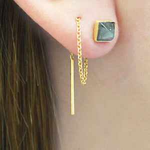 
            
                Load image into Gallery viewer, Rose Gold Labradorite Threader Earrings
            
        