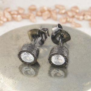 White Topaz Oxidized Black Sterling Silver November Birthstone Stud Earrings