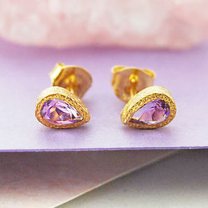 Amethyst February Birthstone Gold Vermeil Teardrop Stud Earrings