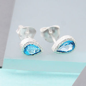 Blue Topaz Teardrop Sterling Silver November Birthstone Stud Earrings